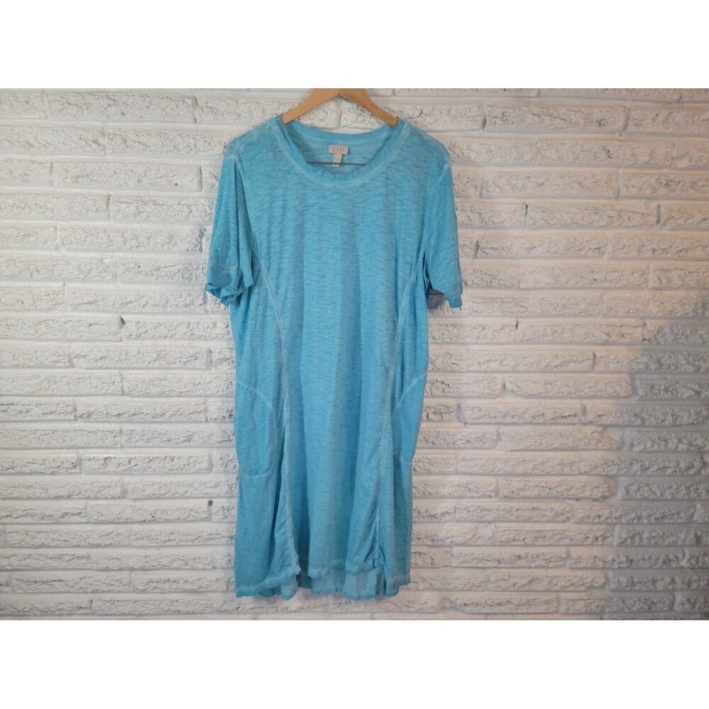 LOGO Lori Goldstein XLP Blue Cotton Blend Short Sleeve Pocket Dress Mini BLU247E